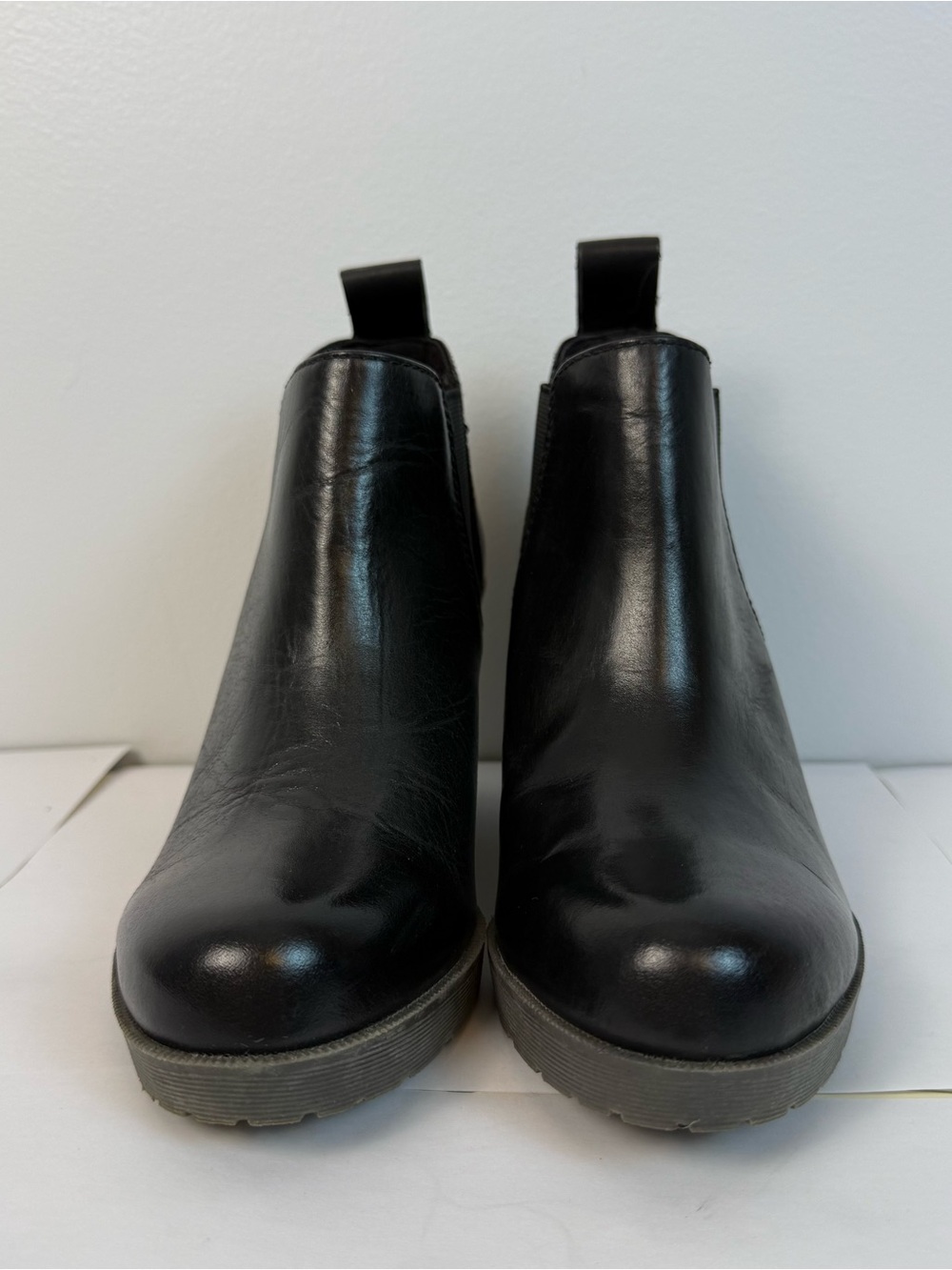 Dr. Martens NETTIE Black Leather Chelsea Ankle Wedge Boots Women US 6